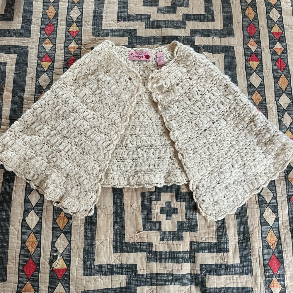 BHLDN Anthropologie RARE find ivory bolero sweater shawl crystal buttons